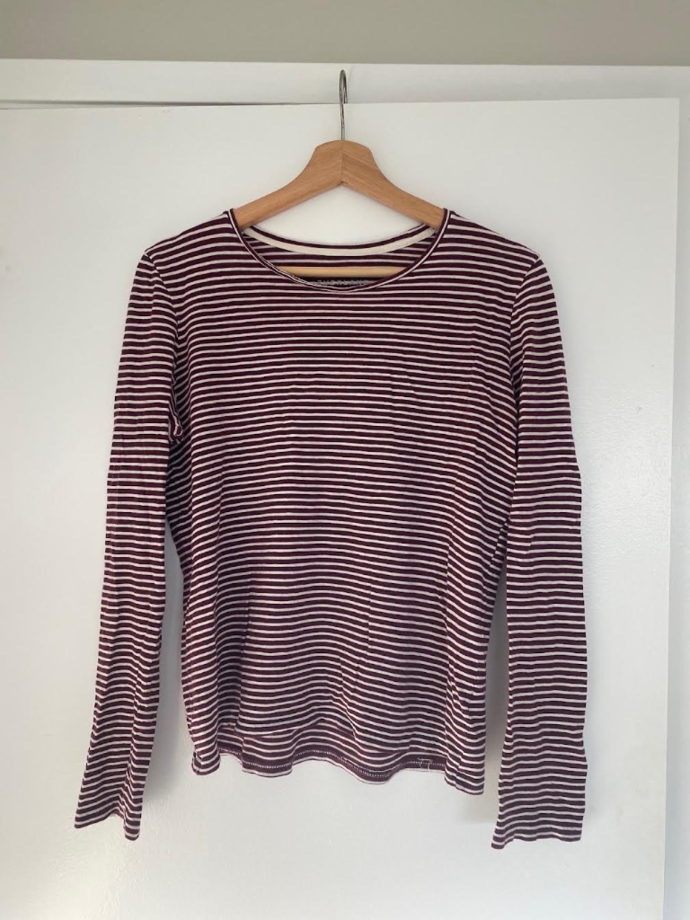 Everlane - Striped Longsleeve Top - Size Medium - Burgundy/White